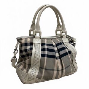 Burberry Prorsum Nova Check Studded Satchel Bag Plaid Canvas Leather